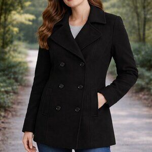 Giacca Wool Blend Pea Coat Small Double Breasted Black Classic Jacket